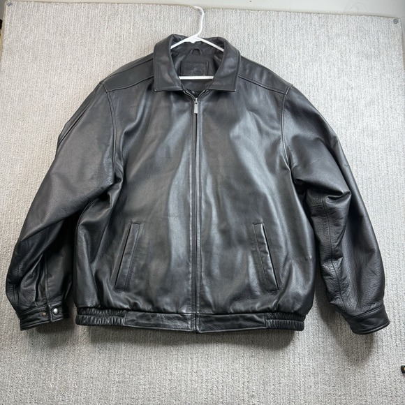 croft & barrow Other - Croft Barrow Bomber Jacket Black Leather Collared Zip Pockets Quilt Lined Sz XLT